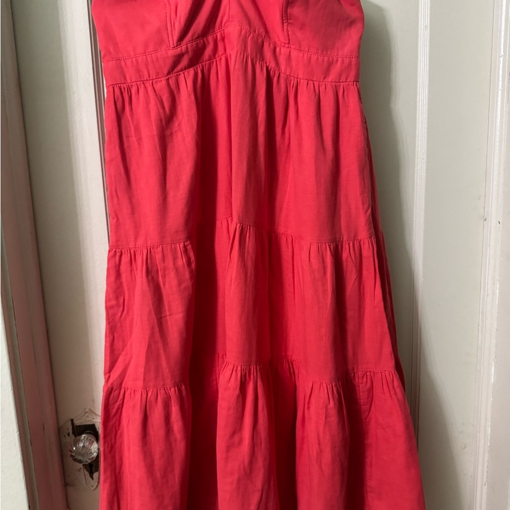 Red Strapless Tiered Dress